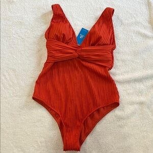 Cupshe Vibrant Orange Ribbed Swimsuit